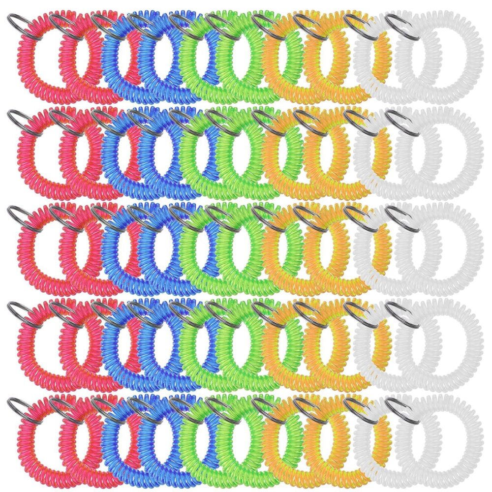 6724 100 Pcs Multicolor Wristlet Keychains, Stretchable Spiral